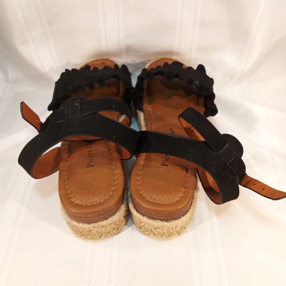 Pierre Dumas MAGIC-8 Black Ruffle Espadrille Sandals Womens Size 6 - Picture 4 of 8